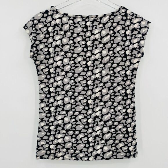 Talbots Size P XSP Black & Gray Printed Boat Neck Short Sleeve Jersey Knit Top - Picture 9 of 9